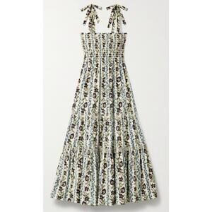 Tory Burch Shirred Tiered Floral Poplin Dress size M medium